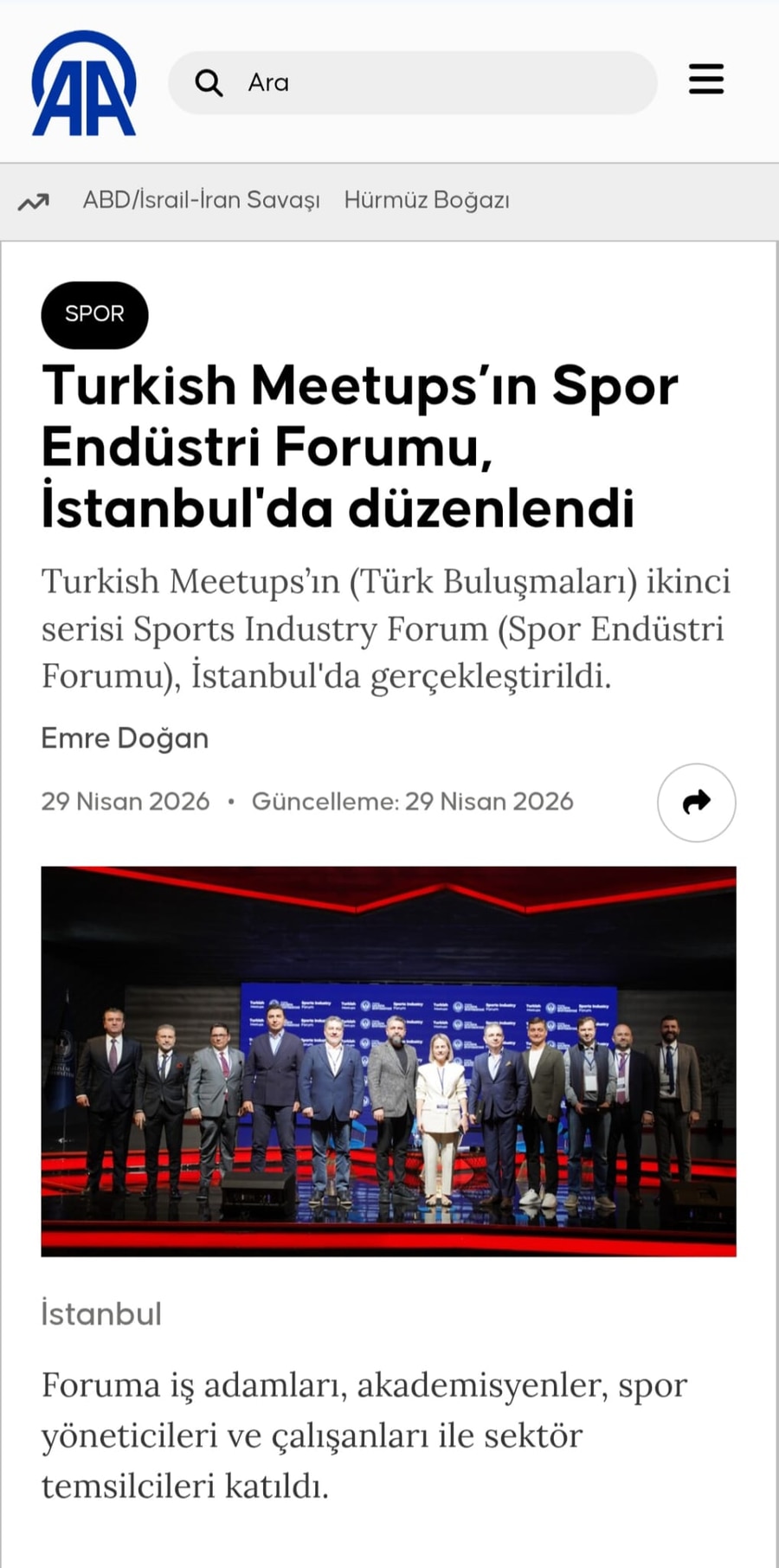Turkish Meetups'ın Spor Endüstri Forumu, İstanbul'da Düzenlendi